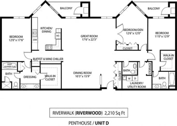 Penthouse river walk floor plan at The Riverwood, Lilydale, MN