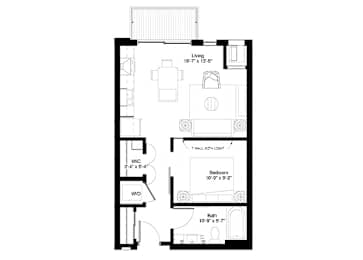 Big tooth A Floor plan at Central Park West Apartments in St. Louis Park MN, 1 Bedroom Bigtooth Floor Plan