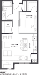 1 bed, 1 bath F floorplan, the Palmer, Minneapolis, MN