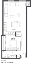 1 bed, 1 bath G floorplan at The Palmer, Minneapolis, MN