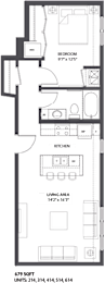 1 bed, 1 bath floor plan H The Palmer, Minneapolis, MN