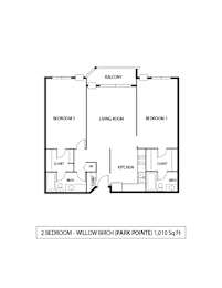 2 Bed 2 Bath Floor Plan at Park Pointe, St. Louis Park, MN, 55426