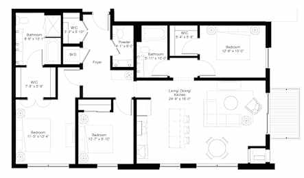 A black and white image of a floor plan for a house.