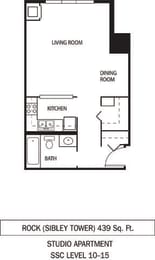 Rock Floor Plan Galtier Towers Apartments in Lowertown, St. Paul, MN Studio Apartment