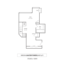 Winona Floor Plan at Galtier Towers Apartments, St. Paul