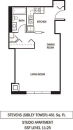 St. Louis and Stevens Floor Plan Galtier Towers Apartments in Lowertown, St. Paul, MN Studio Apartment
