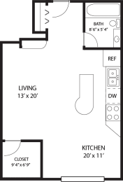 Studio Floor Plan at Willow Creek, Plymouth, Minnesota