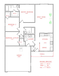 Willow Duplex 3 bedroom 2 bathroom 1,260 Sq.Ft. floor plan A  at Hawthorne Properties, Lafayette, IN 47905