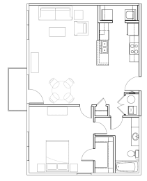1 Bedroom 1 Bath 806 Sq.Ft. Floor Plan at Murdock Gardens, Lafayette, IN 47904