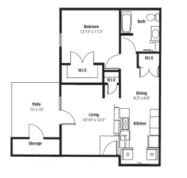 Dahlia 1 bedroom 1 bathroom 720 Sq.Ft. floor plan at Murdock Gardens, Lafayette, IN 47904