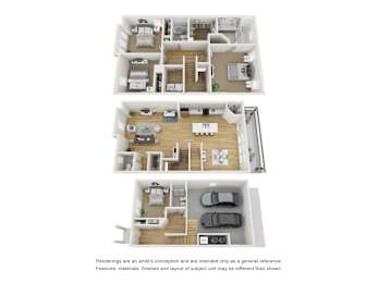 Floor Plan  a 3d floor plan of a house withartments and a balcony