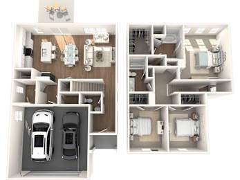 A diagram shows a car garage with two cars parked inside.