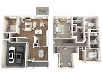 A floor plan of a two-bedroom apartment with a living room, kitchen, and bathroom.