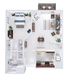 a floor plan of a house with a bedroom and a living room
