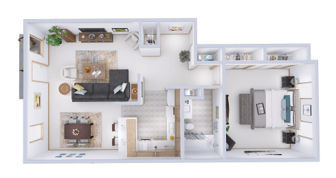 a floor plan of a house with a bedroom and a living room