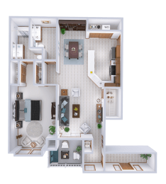  Floor Plan 1 Bed, 1.5 Bath Lower