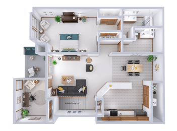  Floor Plan 1 Bed 1.5 Bath + Den Upper