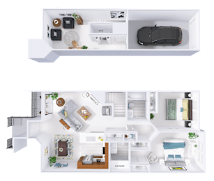 A top-down view of a two-bedroom apartment layout.