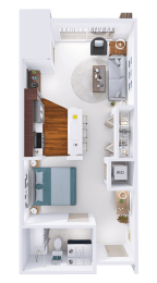Floor plan of a house with a bedroom and a bathroom