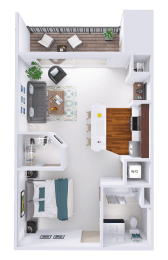 a floor plan of a house with a bedroom and a living room