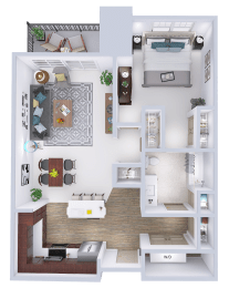  Floor Plan CrossTown - B2 - 1 Bed - 1 Bath