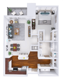 a floor plan of a small apartment with a bedroom and a living room