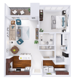 a floor plan of a house with a bedroom and a living room