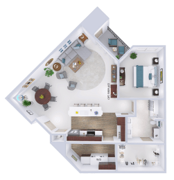 a floor plan of a house with a bedroom and a living room