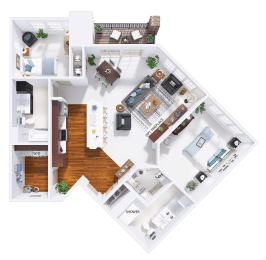 3d floor plan of a house with bedrooms and a living room