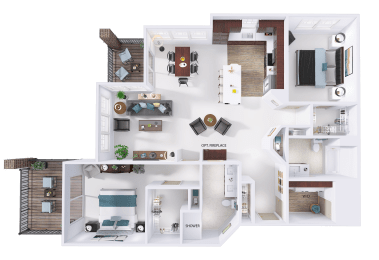  Floor Plan CrossTown - F3 - 2 Bed - 2 Bath