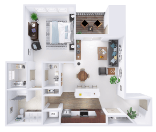  Floor Plan CrossTown - H2 - 1 Bed - 1 Bath