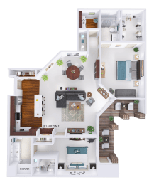 a floor plan of a house with bedrooms and a living room