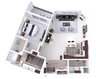 a floor plan of a house with a bedroom and a living room