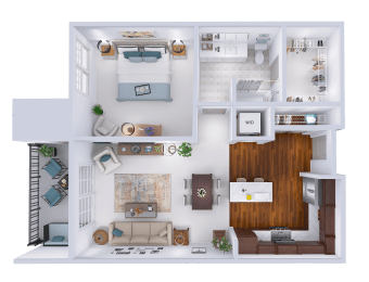 a 3d floor plan of a house with a bedroom and a living room