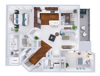 a 3d drawing of a floor plan of a house