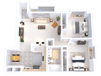 a floor plan of a two bedroom apartment with a bathroom and kitchen