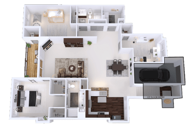 a floor plan of a house with bedrooms and a living room