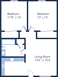 920 Square-Feet 2 bed 1 bath floor plan at Fernwood Grove Apartments, Tampa, FL