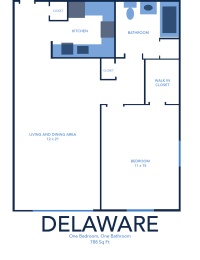 1 bed 1 bath Delaware Floor Plan at CenterPointe Apartments and Townhomes in Canandaigua NY