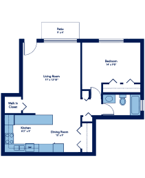 700 Square-Foot Daisy 1 Bedroom 1 Bath Floor Plan at Woodland Ridge, Illinois, 60517