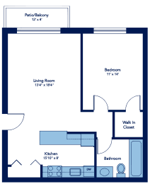650 Square-Foot Iris (1) 1 Bedroom 1 Bath Floor Plan at Woodland Ridge, Woodridge