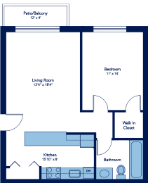 650 Sq-Ft Lily 1 Bedroom 1 Bath Floor Plan at Woodland Ridge, Illinois
