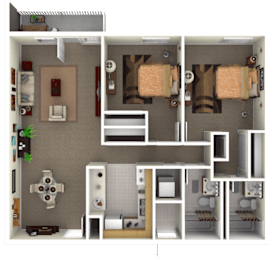 2Bed floorplan with balcony