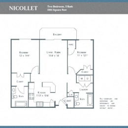 Floor Plan  a floor plan of a unit with two bedrooms and two baths