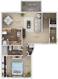A floor plan of a small apartment with a living room, kitchen, bathroom, and bedroom.
