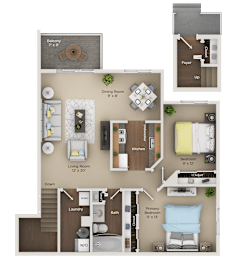 A detailed floor plan of a small apartment layout.