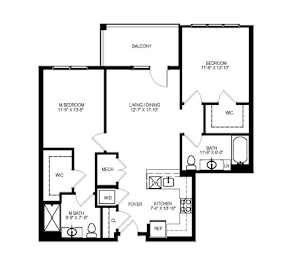  Floor Plan CR-1B4 | 2 Bed | 2 Bath
