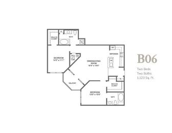  Floor Plan CR-1B6 | 2 Bed | 2 Bath