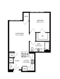  Floor Plan CR-1A4 | 1 Bed | 1 Bath
