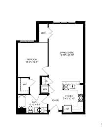  Floor Plan CR-1A5 | 1 Bed | 1 Bath